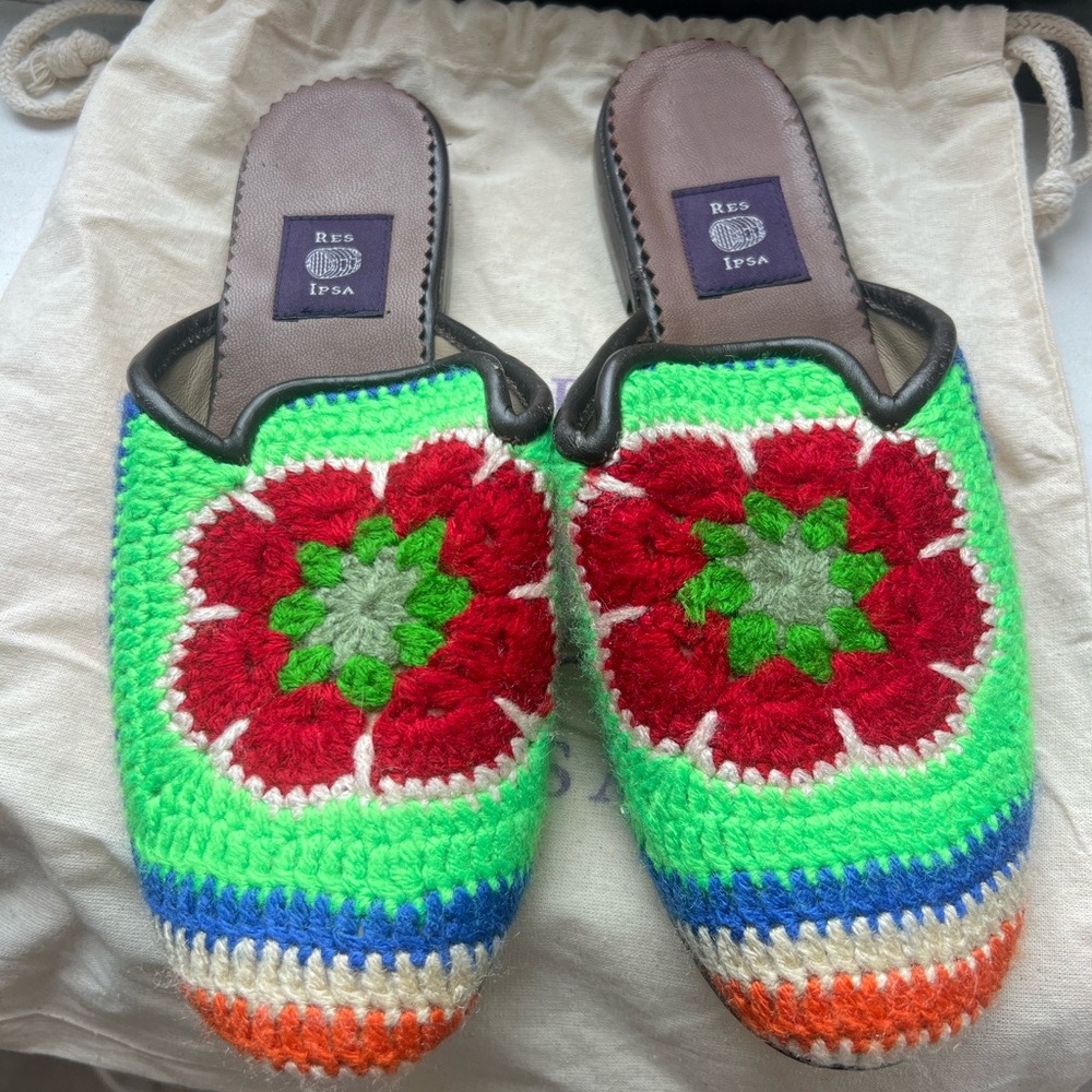 Brand New Women's Multicolor Crochet Slip-On Mules